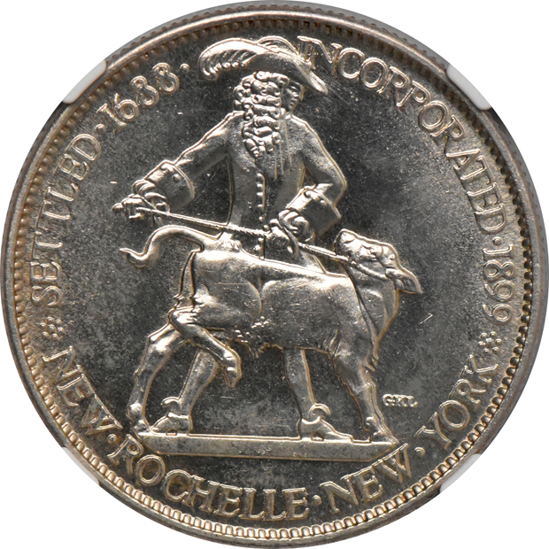 1924 Huguenot MS-65, and a 1938 New Rochelle MS-64 PL, both NGC