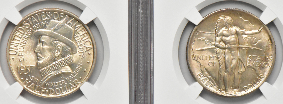 Six silver commemorative half dollars, all NGC MS-66