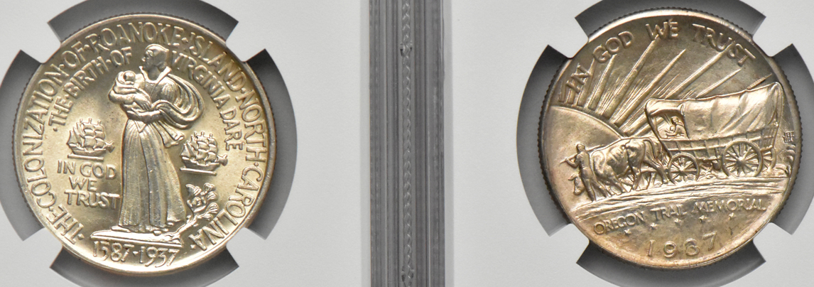 Six silver commemorative half dollars, all NGC MS-66