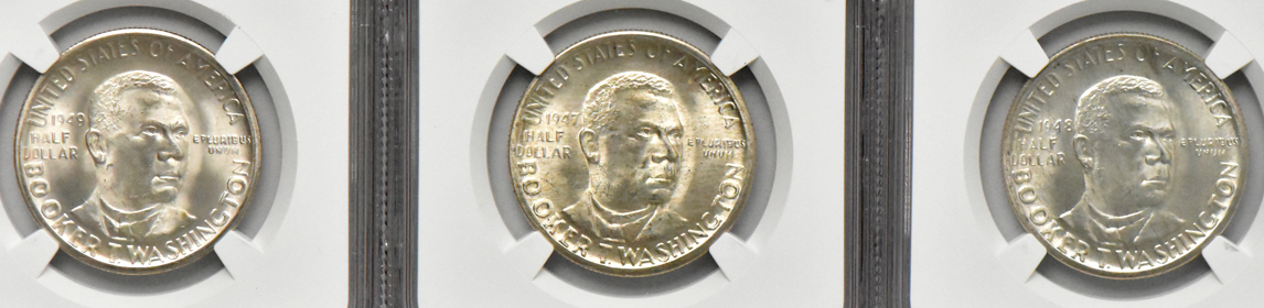 Ten Booker T. Washington silver commemorative half dollars, all NGC MS-65