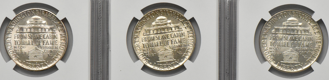 Ten Booker T. Washington silver commemorative half dollars, all NGC MS-65