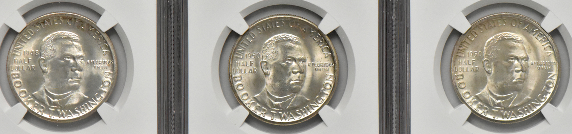Ten Booker T. Washington silver commemorative half dollars, all NGC MS-65