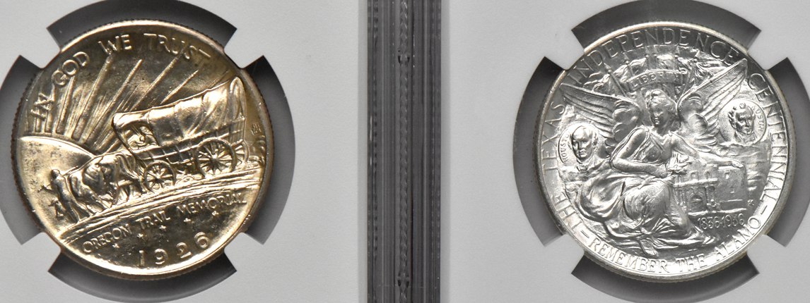 Four silver commemorative half dollars, all NGC MS-65