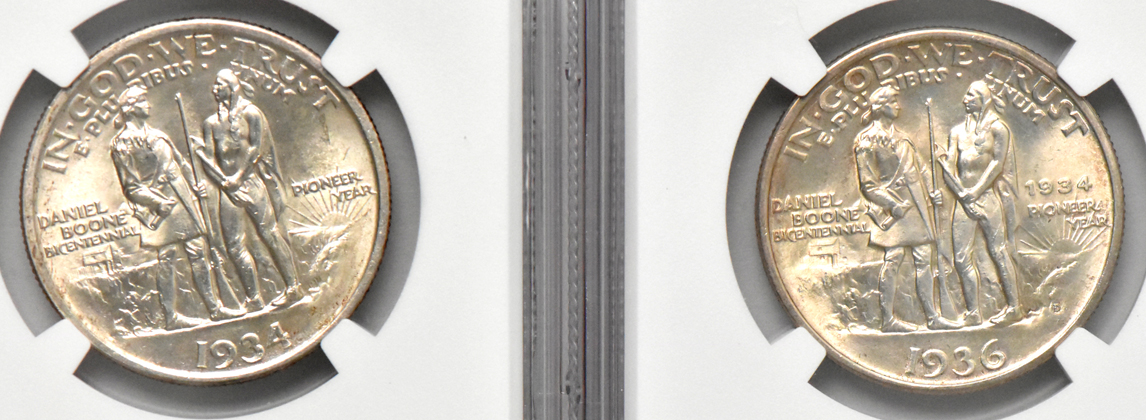 Five Boone silver commemorative half dollars, all NGC MS-65