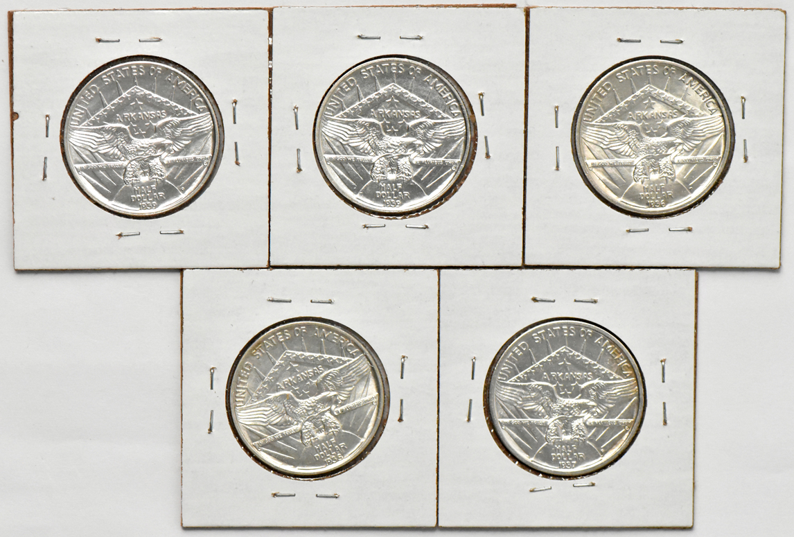 Five Arkansas silver commemorative half dollars