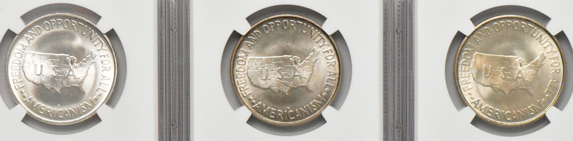 Seven Washington-Carver silver commemorative half dollars, all NGC MS-65