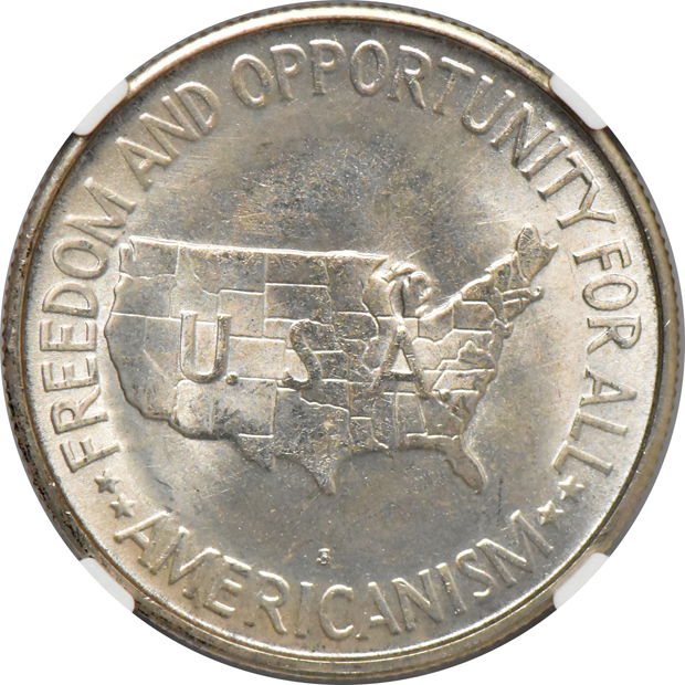 Seven Washington-Carver silver commemorative half dollars, all NGC MS-65