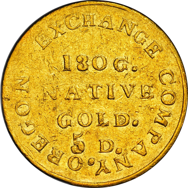 1849 $5 Oregon Exchange Co. PCGS AU-55