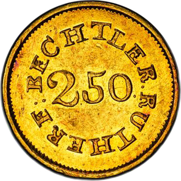 (1837-1842) $2.50 C Bechtler, 70 grains, 20 carats PCGS MS-62