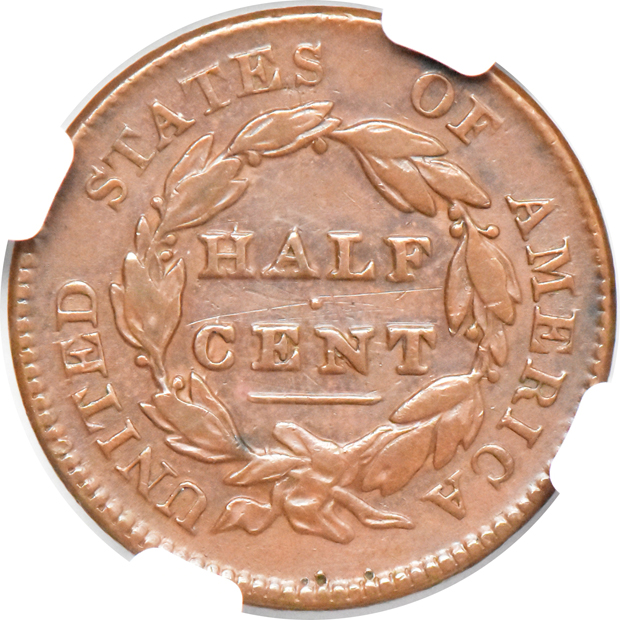 1829 half cent C-1 VF details/scratches, 1837 dime Seated dime AU details/damaged, and an 1864 two-cent piece AU details/cleane, all NGC