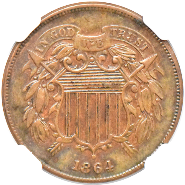 1829 half cent C-1 VF details/scratches, 1837 dime Seated dime AU details/damaged, and an 1864 two-cent piece AU details/cleane, all NGC