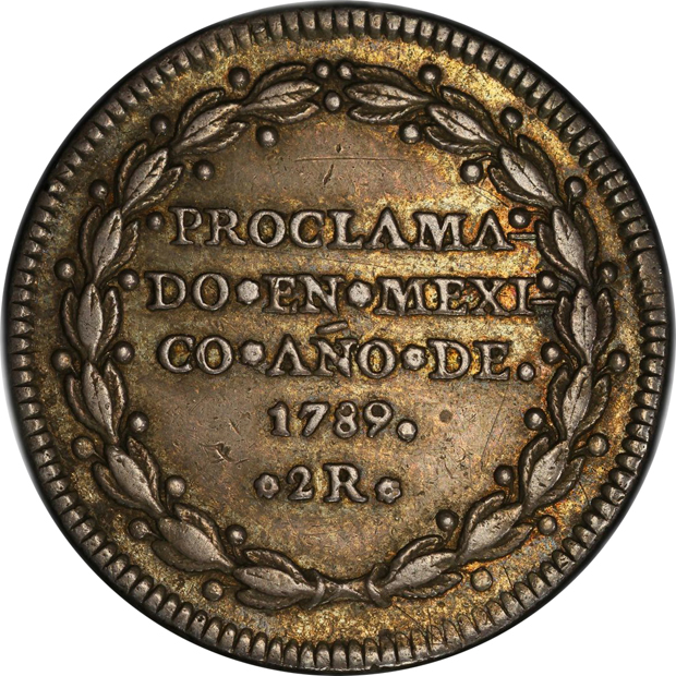 Mexico - 1789 Proclamation Medal 2 reales - PCGS XF-45