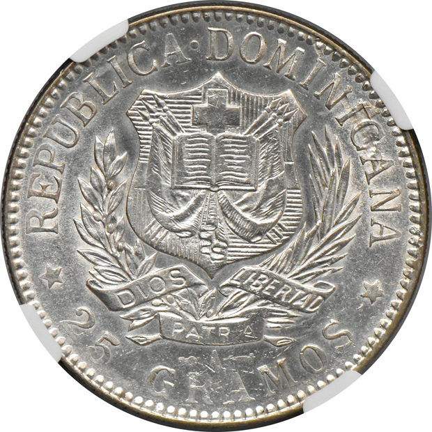 Dominican Republic - 1897-A peso - NGC AU-58