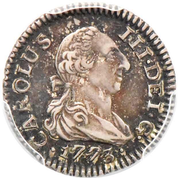 Spain - 1773-S CF 1/2 real, and an 1803-M FA 1/2 real, both PCGS AU-58