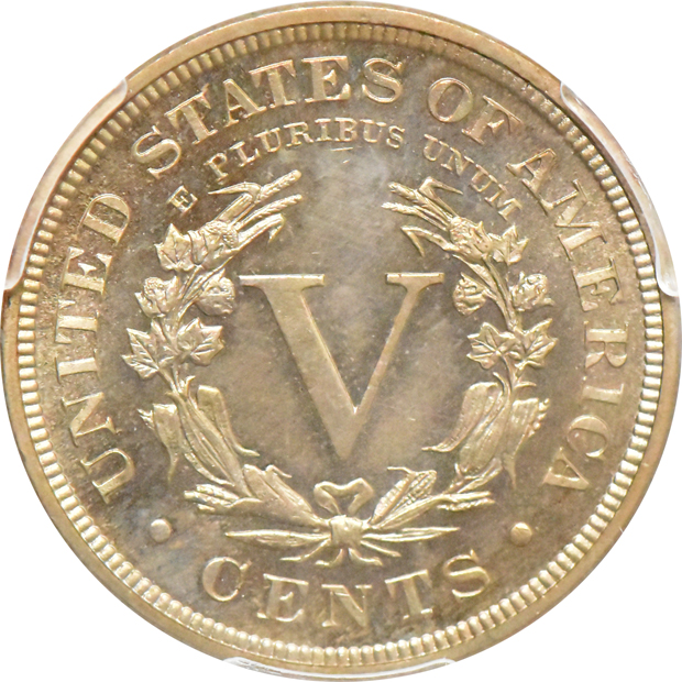 1881 three-cent nickel, and an 1896 Liberty nickel, both PCGS PR-63