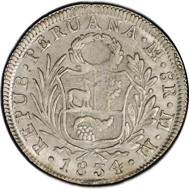 Peru - 1834-L MM 8 reales - PCGS MS-64