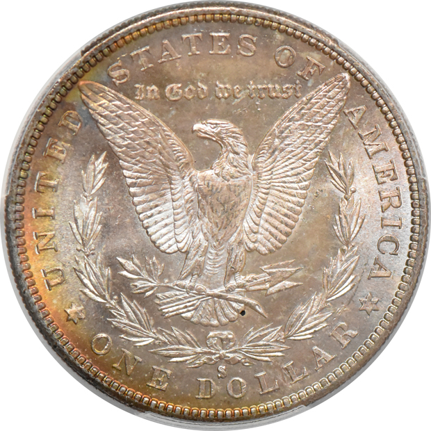 1878 8 TF NGC MS-63+ (no line), and an 1880-S PCGS MS-66+ 