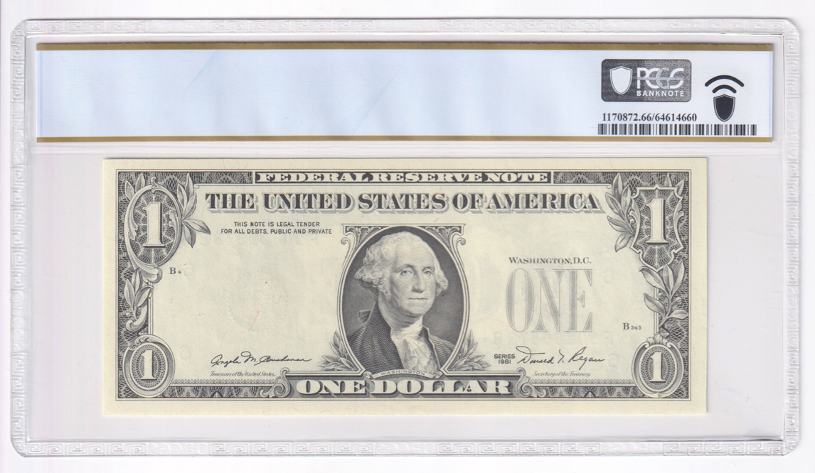 Error Currency - 1981 $1 Altanta Federal Reserve Note Fr# 1911-F Overprint on Back - PCGS GemCU-66 PPQ