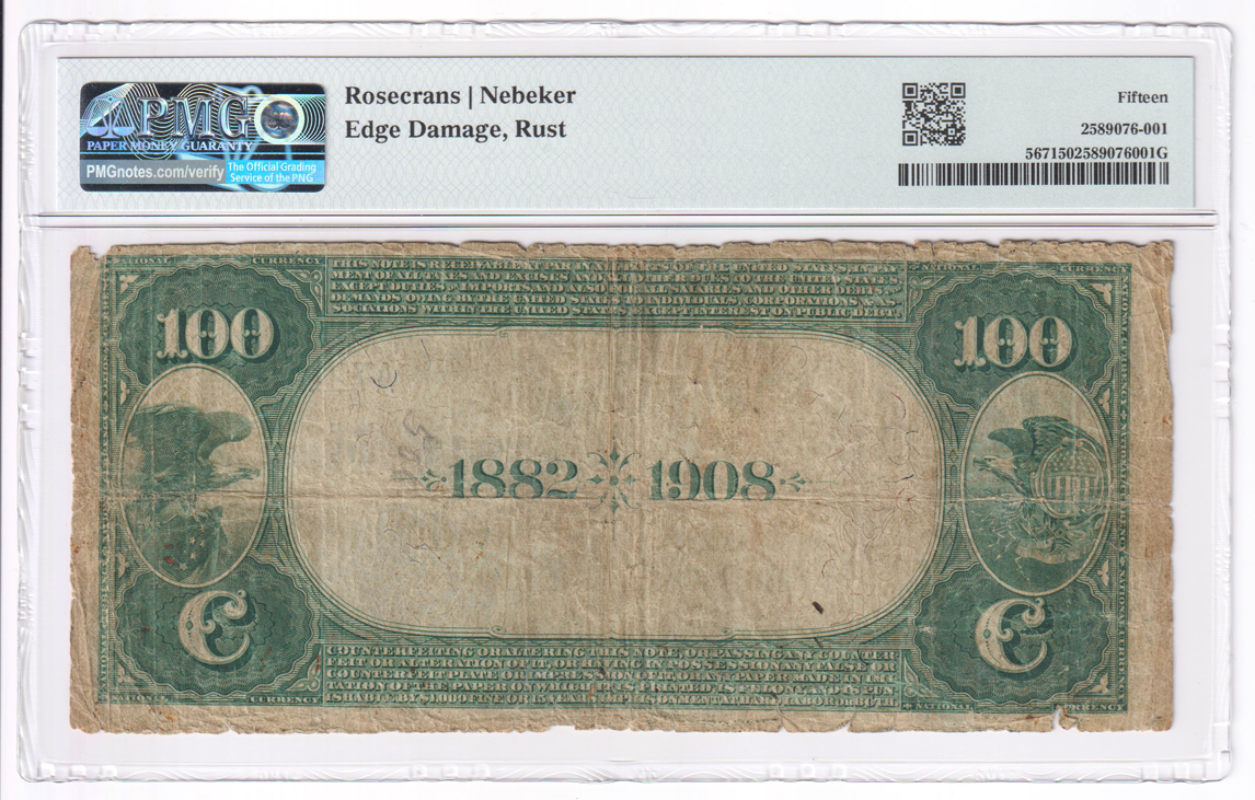 1902 $100 Blue Seal Date Back - Cape Girardeau, MO Charter #4611 - PMG F-15/edge damage/rust