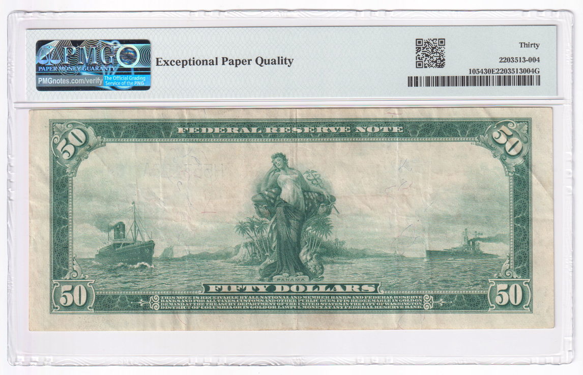 1914 $50 St. Louis Blue Seal Fr# 1054 - PMG VF-30 EPQ