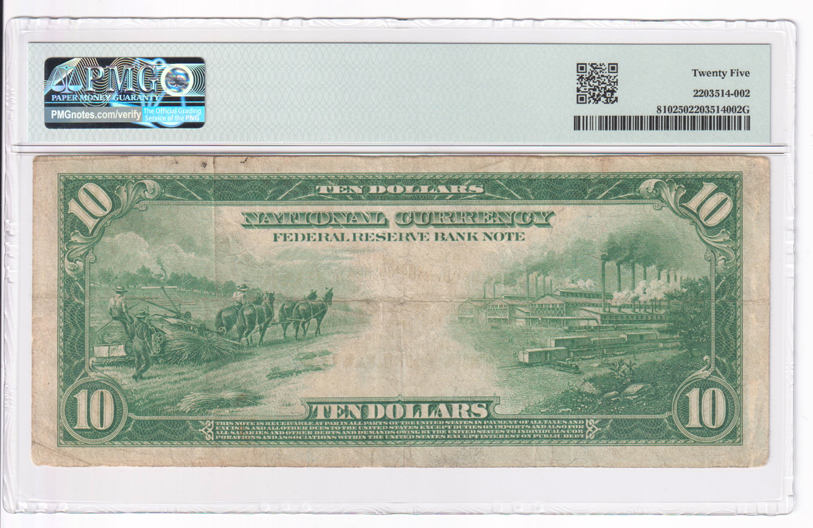 1918 $10 New York Fr# 810 - PMG VF-25