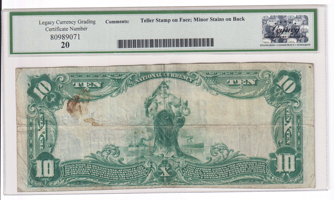 1902 $10 Blue Seal - Fairfield, IL Charter #6609 - Legacy VF-20/tellar stamp on face/minor stains on back