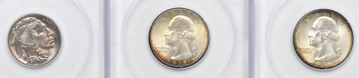 Eight Uncirculated U.S. Type coins in PCGS rattler holders