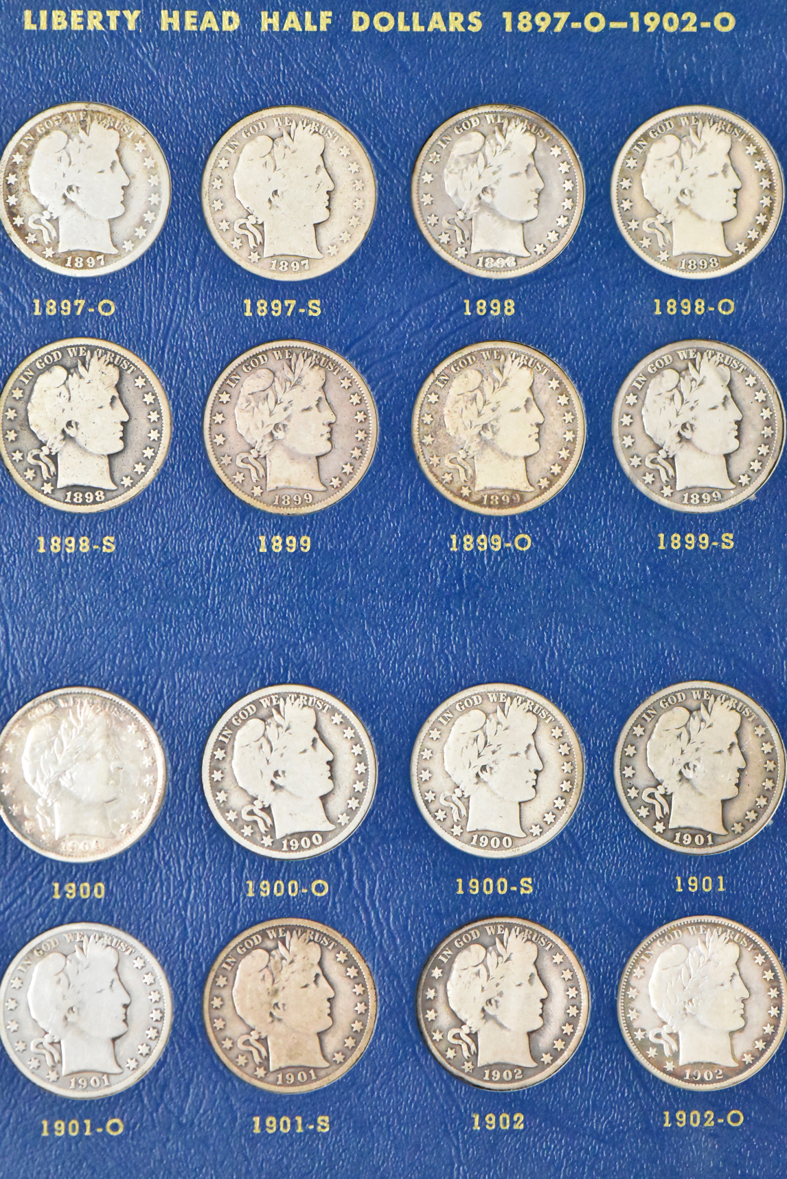 Collection of Barber half dollars in complete Whitman 9420 and 9421 albums