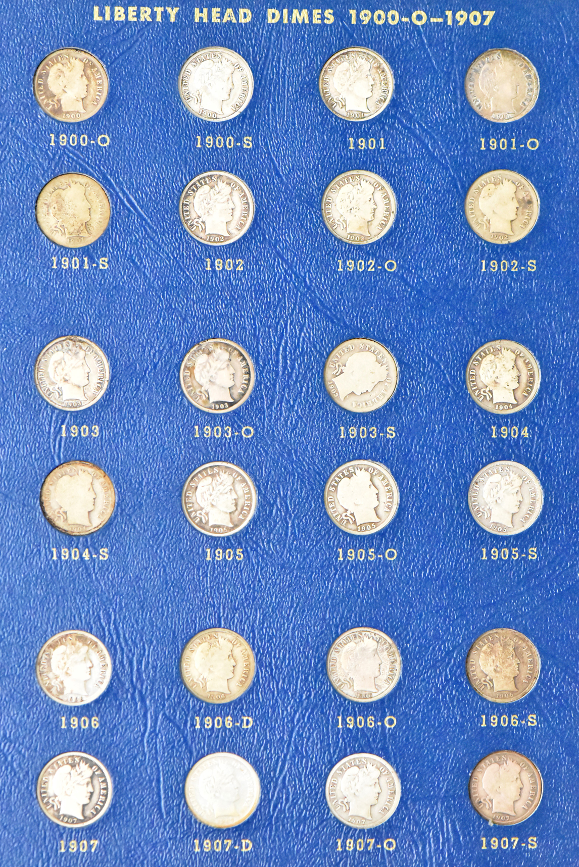 Collection of Barber Dimes in a complete Whitman 9412 album