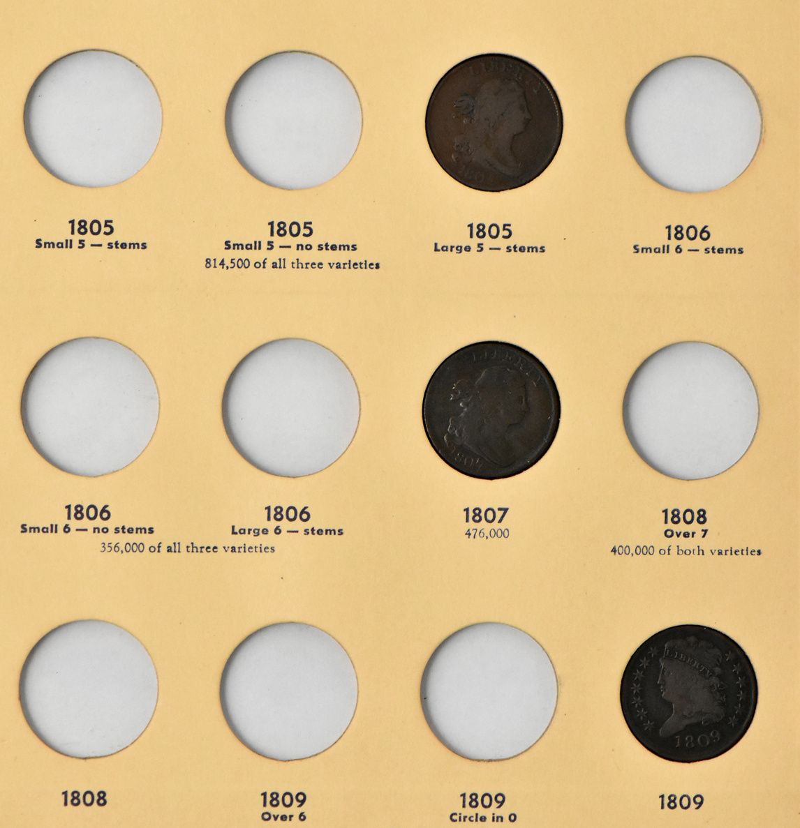 Half cents, two-cent pieces, three-cent nickels, and Shield nickels in two seperate Library of Coins albums