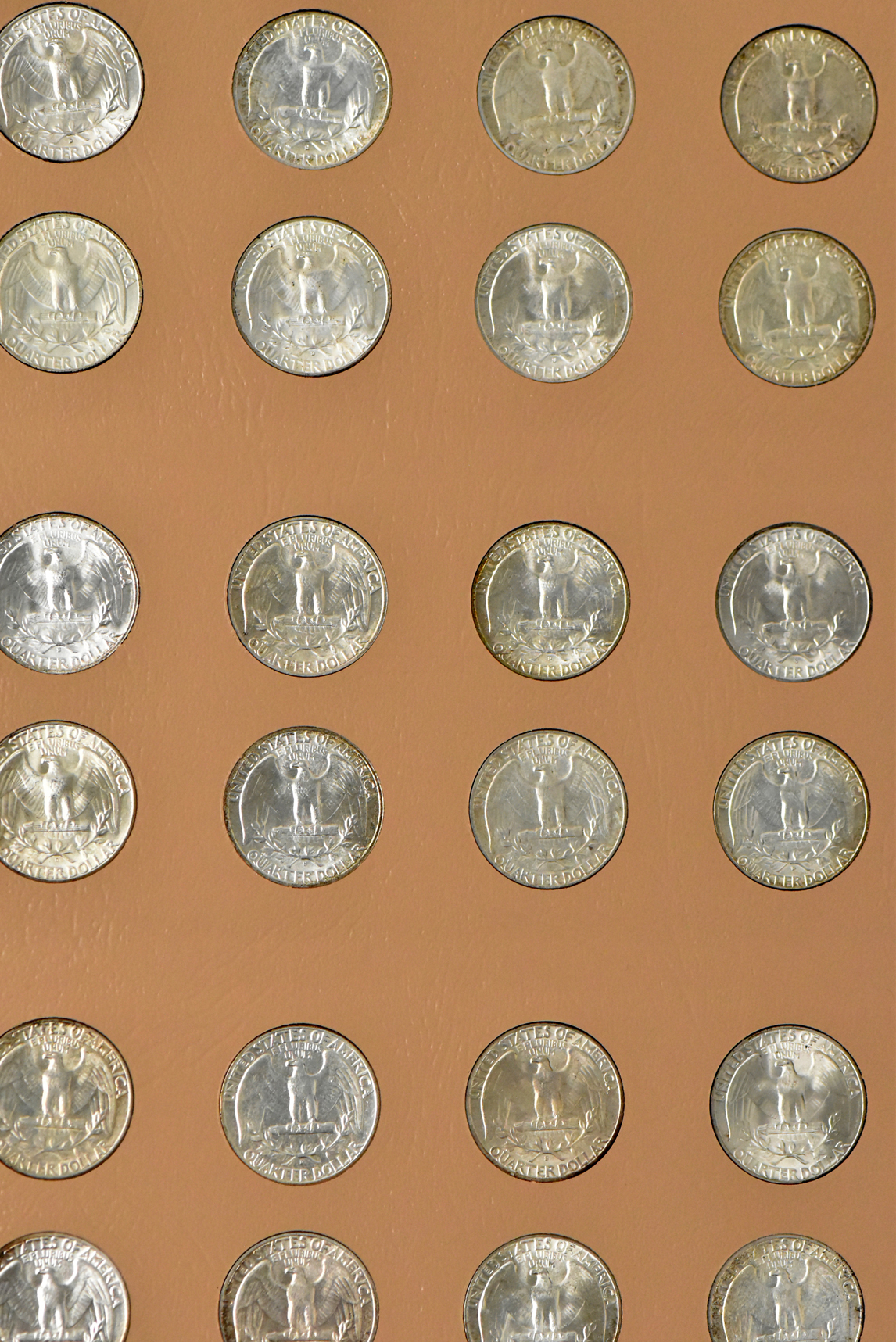 Complete collection of Washington quarters including proof-only issued, 1932 through 1998-S silver Proof, in a Dansco 8140 album