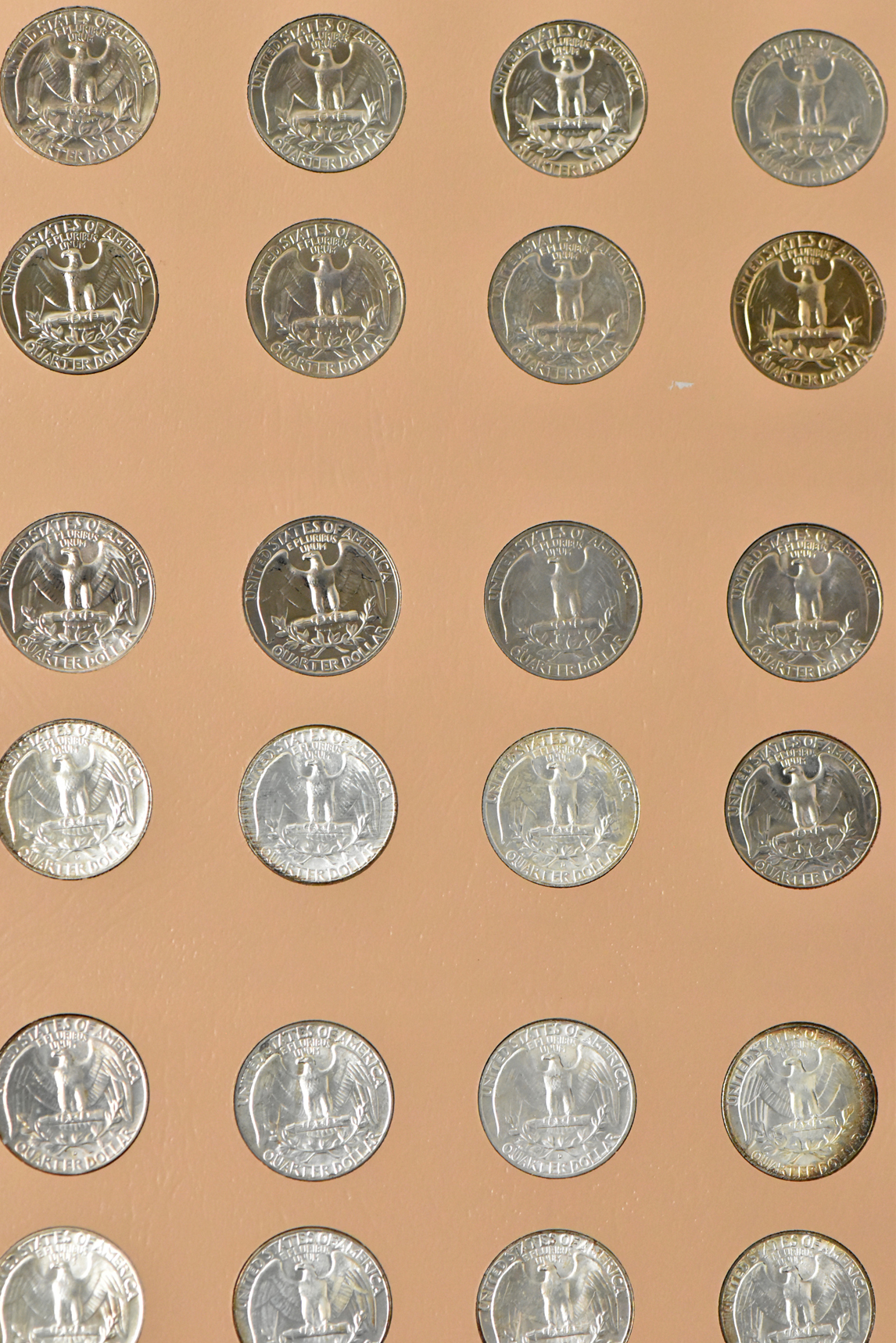 Complete collection of Washington quarters including proof-only issued, 1932 through 1998-S silver Proof, in a Dansco 8140 album