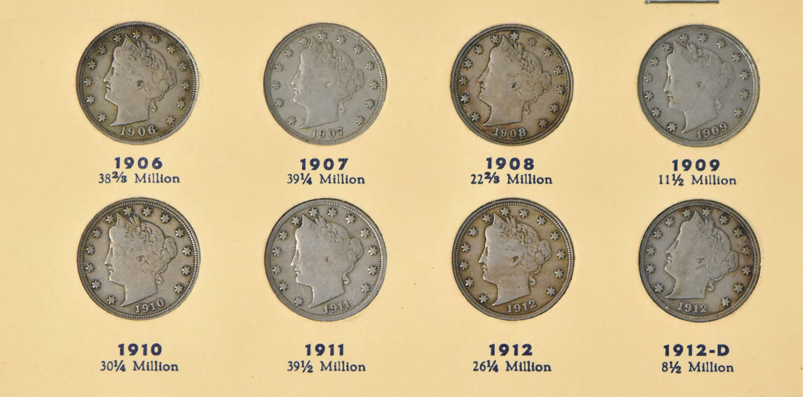 Thirty different Liberty nickels in a Library of Coins Vol. 5 album