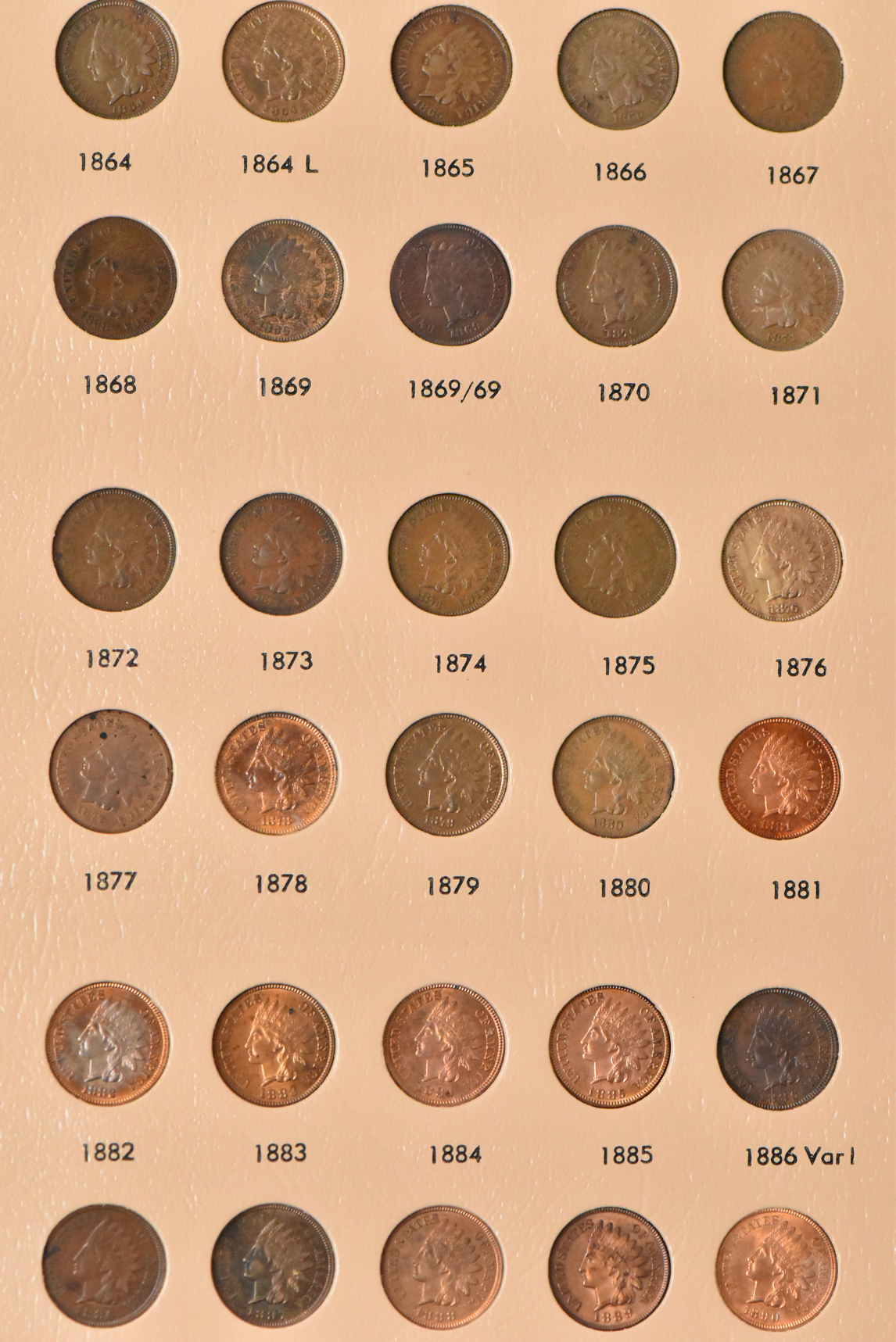 Collection of Flying Eagle and Indian cents in a complete Dansco 7101 album