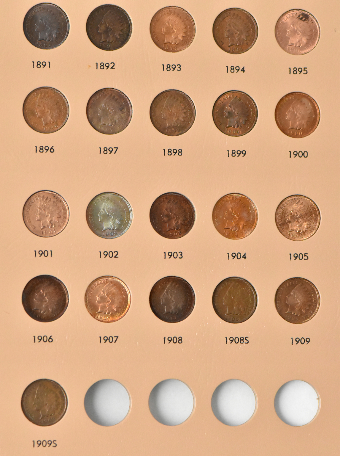Collection of Flying Eagle and Indian cents in a complete Dansco 7101 album