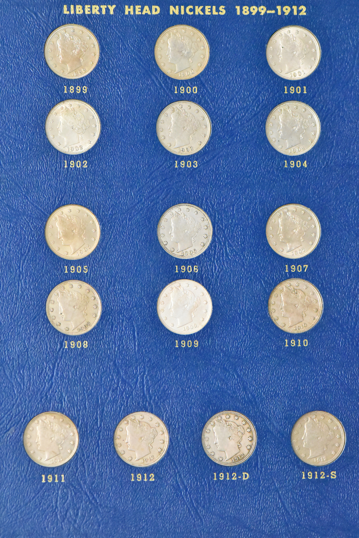Collection of Liberty nickels in a complete Whitman 9407 album