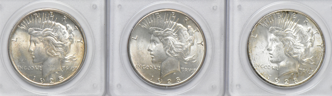Complete collection of Peace dollars, all PCGS MS-64 (rattler)