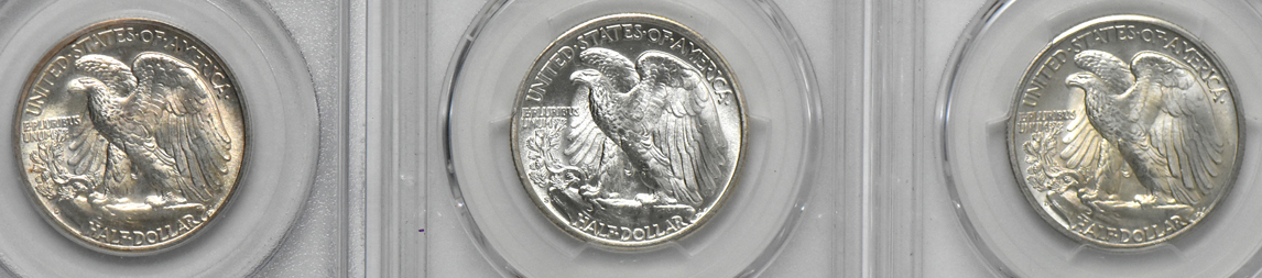 Group of nine certified Uncirculated Walking Liberty half dollars