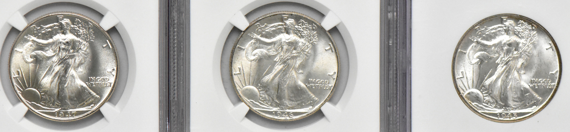 Group of nine certified Uncirculated Walking Liberty half dollars