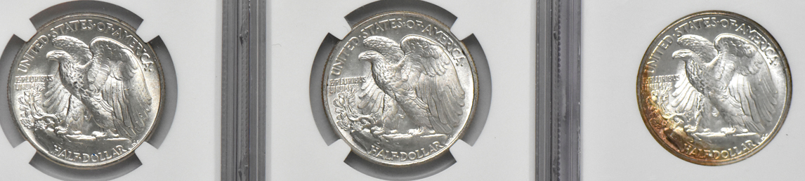 Group of nine certified Uncirculated Walking Liberty half dollars