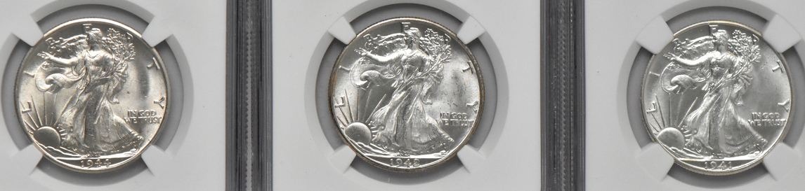 Group of nine certified Uncirculated Walking Liberty half dollars