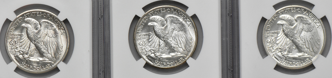 Group of nine certified Uncirculated Walking Liberty half dollars