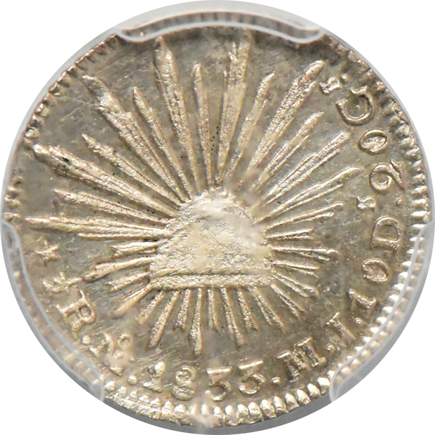 Mexico - 1833-Mo MJ 1/2 real PCGS MS-63, and an 1859-Zs Mo real