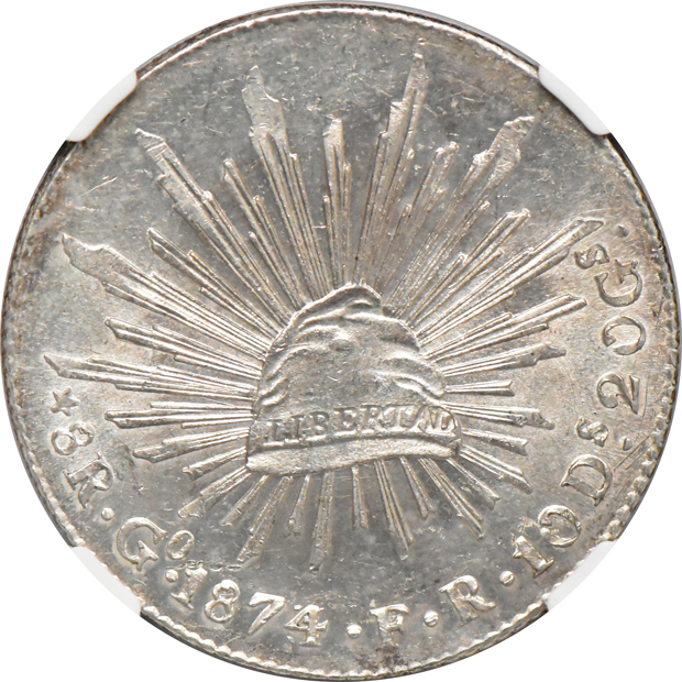 Mexico - 1874/3 Go FR 8 reales MS-62, 1885-Go RR 8 reales MS-61, and an 1894-Go RS 8 reales MS-61, all NGC