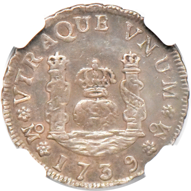 Mexico - 1739-Mo MF real NGC AU-53, 1753-Mo M 2 reales PCGS XF-45, and a 1760-Mo MM 8 reales XF-45