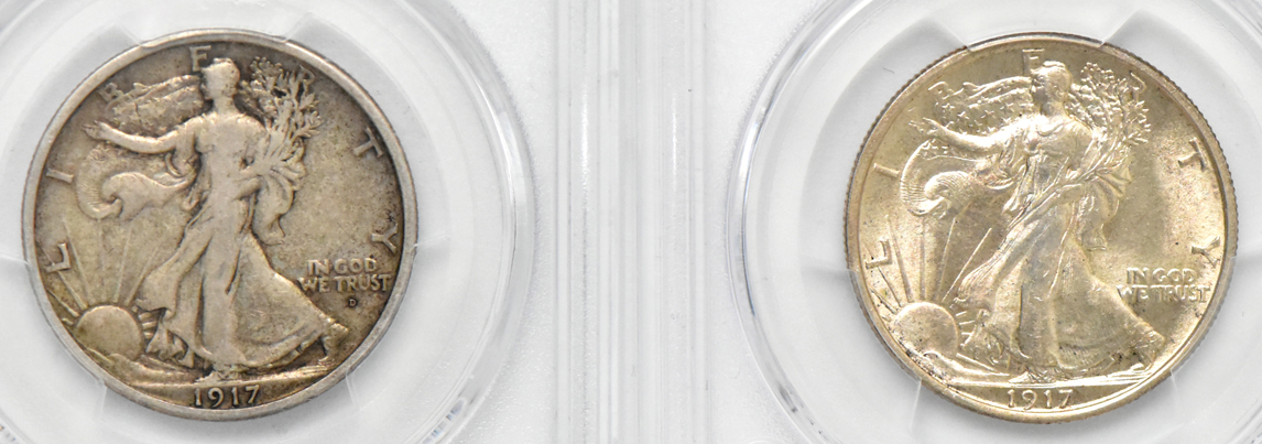 Four Walking Liberty half dollars, all PCGS