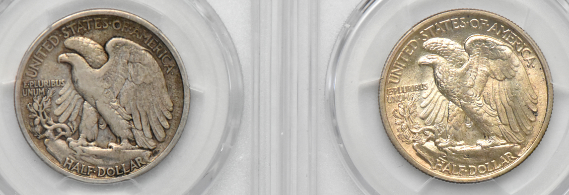 Four Walking Liberty half dollars, all PCGS
