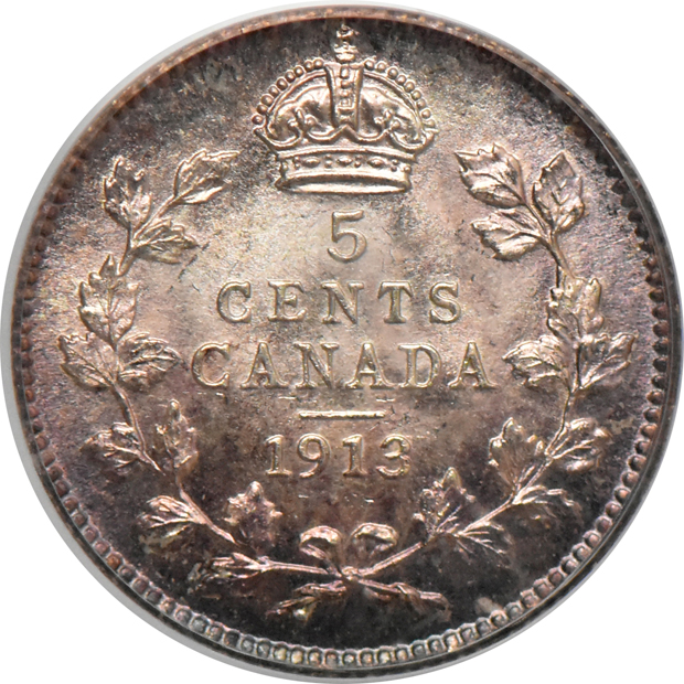 Canada - 1884 5C AU-50, and a 1913 5C MS-66 (geen label), both PCGS