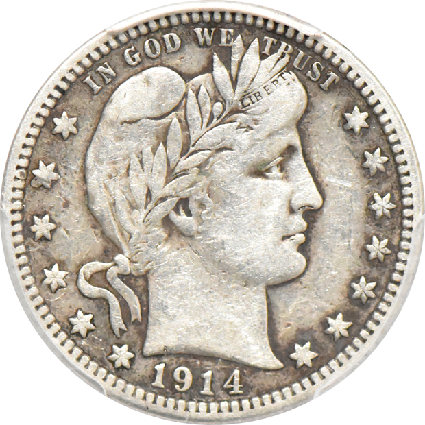 1906 Barber dime PR-65 (rattler), and a 1914-S Barber quarter VF-25, both PCGS