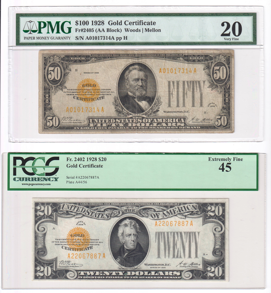 Four small size Gold Certificates